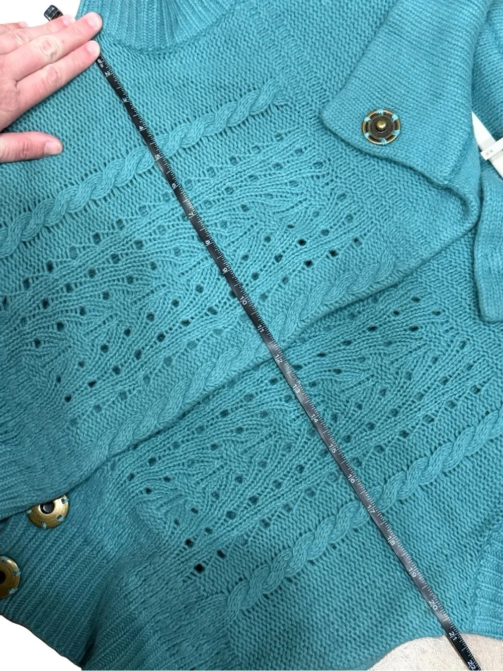 ✨Free People Blue Wool Blend Collared‎ Cardigan Size M Short Sleeve Knit Sweater